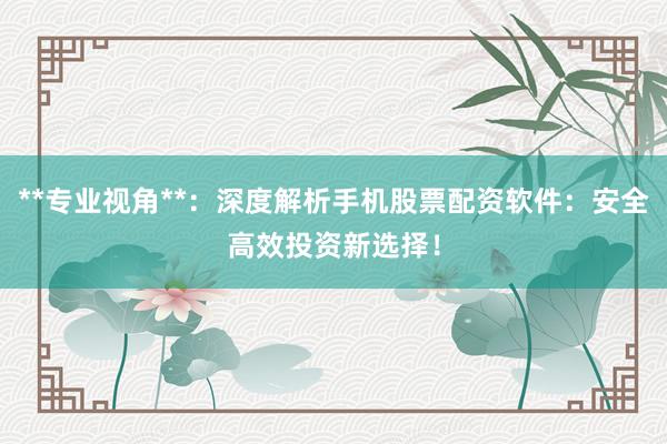 **专业视角**：深度解析手机股票配资软件：安全高效投资新选择！
