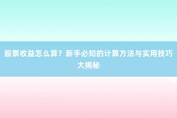股票收益怎么算？新手必知的计算方法与实用技巧大揭秘