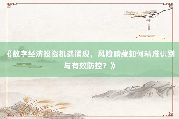 《数字经济投资机遇涌现，风险暗藏如何精准识别与有效防控？》